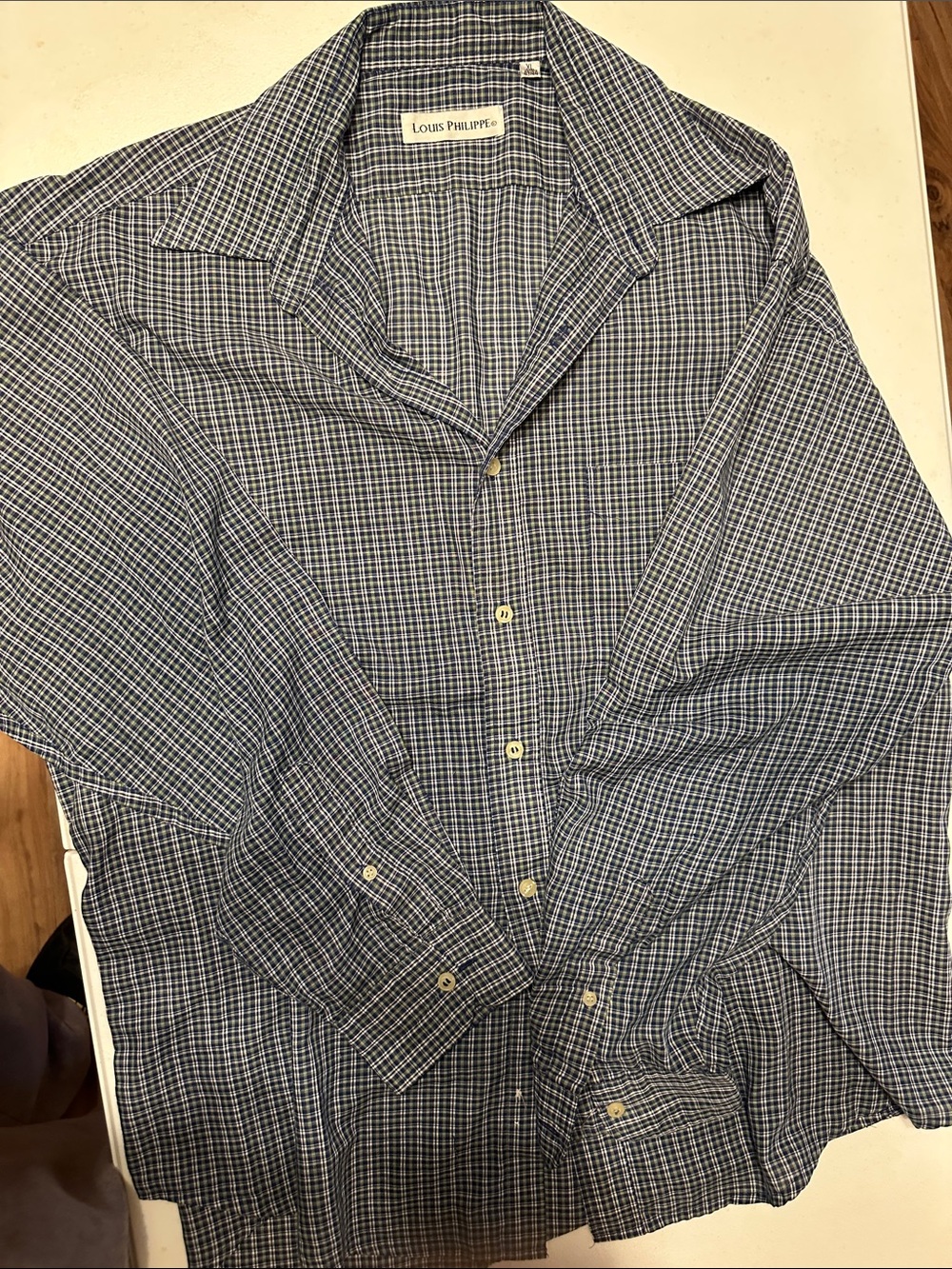 Louis Philippe Navy and White Micro-Check Dress Shirt